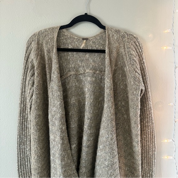 Free People Long Ribbed Duster Cardigan Beige Small - Picture 9 of 9